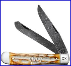 Case xx Knives Trapper Jigged Burnt Natural Bone 27230 Damascus Pocket Knife