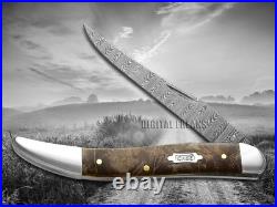 Case xx Medium Toothpick Damascus Steel Natural Maple Burl 15093 Pocket Knife