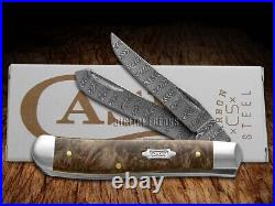 Case xx Mini Trapper Damascus Steel Natural Maple Burl Wood 15091 Pocket Knife