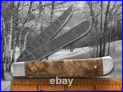 Case xx Mini Trapper Damascus Steel Natural Maple Burl Wood 15091 Pocket Knife