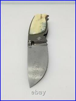Cheburkov CHB062 Strizh Large Damascus Blade, Titanium Bone Folding Pocket Knife