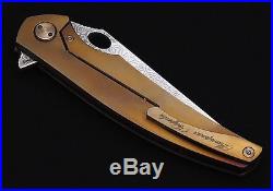 Cheburkov Golden Raven Damascus Folding Knife Gold Color Best Russian Knives NIB