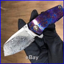 Cheburkov full custom folding knife Bulldog Timascus handle damascus blade