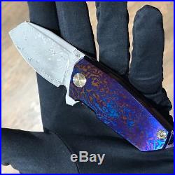Cheburkov full custom folding knife Bulldog Timascus handle damascus blade
