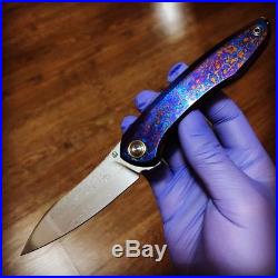 Cheburkov full custom folding knife Russian Timascus handle damascus blade