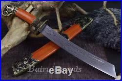 Chinese Dragon Tiger Saber Damascus Folded Steel Sword Battle Ready Knives Sharp