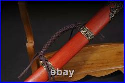 Chinese Saber Sword Battle Ready Knife Blood Red Blade Damascus Folded Steel