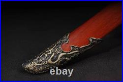 Chinese Saber Sword Battle Ready Knife Blood Red Blade Damascus Folded Steel
