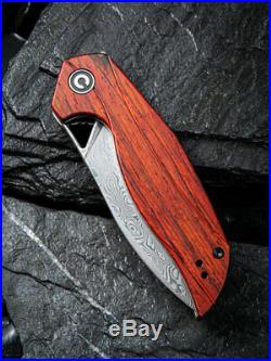 Civivi Anthropos Folding Knife 3.25 Damascus Steel Blade Sandalwood Handle
