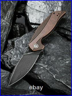 Civivi Anthropos Liner Folding Knife 3.25 Damascus Steel Blade Copper Handle
