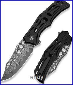 Civivi Biophase Folding Knife 3.5 Damascus Steel Blade Black Aluminum Handle