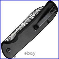 Civivi Chevalier Folding Knife 3.5 Damascus Steel Blade Black Aluminum Handle