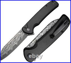 Civivi Chevalier Folding Knife 3.50 Damascus Steel Blade Black Aluminum Handle