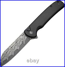 Civivi Chevalier Folding Knife 3.50 Damascus Steel Blade Black Aluminum Handle