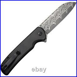 Civivi Chevalier Folding Knife 3.50 Damascus Steel Blade Black Aluminum Handle