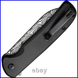 Civivi Chevalier Folding Knife 3.50 Damascus Steel Blade Black Aluminum Handle