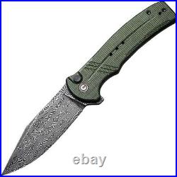 Civivi Cogent Folding Knife 3.5 Damascus Steel Blade Green Line Micarta Handle