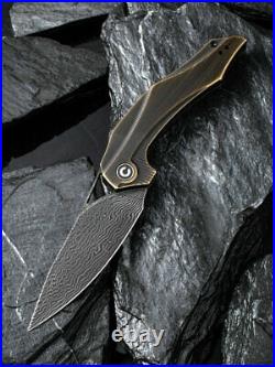 Civivi Elijah Isham Plethiros 3.45 Damascus Brass Folding Knife C904DS-3