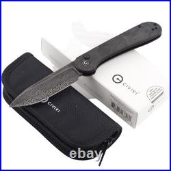 Civivi Marbles Carbon Fiber Elementum Pocket Knife Damascus Steel Blade Gray