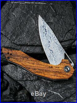 Civivi Plethiros Liner Folding Knife 3.5 Damascus Steel Blade Sandalwood Handle