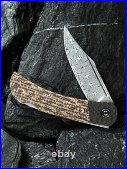 Civivi Rustic Gent Folding Knife 2.88 Damascus Steel Blade Brown Micarta Handle