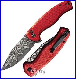 Civivi Stormhowl Folding Knife 3.25 Damascus Steel Blade Red Aluminum Handle