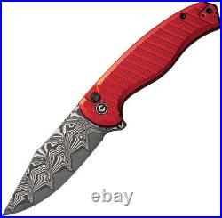 Civivi Stormhowl Folding Knife 3.25 Damascus Steel Blade Red Aluminum Handle