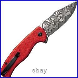 Civivi Stormhowl Folding Knife 3.25 Damascus Steel Blade Red Aluminum Handle