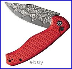 Civivi Stormhowl Folding Knife 3.25 Damascus Steel Blade Red Aluminum Handle