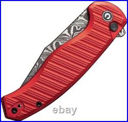 Civivi Stormhowl Folding Knife 3.25 Damascus Steel Blade Red Aluminum Handle