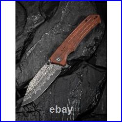 Civivi Tacticorix Folding Knife 3.75 Damascus Steel Blade Brown Wood Handle
