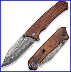 Civivi Tacticorix Folding Knife 3.75 Damascus Steel Blade Brown Wood Handle
