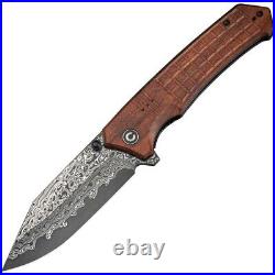 Civivi Tacticorix Folding Knife 3.75 Damascus Steel Blade Brown Wood Handle
