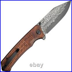 Civivi Tacticorix Folding Knife 3.75 Damascus Steel Blade Brown Wood Handle