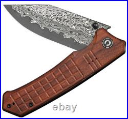 Civivi Tacticorix Folding Knife 3.75 Damascus Steel Blade Brown Wood Handle