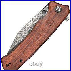 Civivi Tacticorix Folding Knife 3.75 Damascus Steel Blade Brown Wood Handle