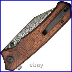 Civivi Tacticorix Folding Knife 3.75 Damascus Steel Blade Brown Wood Handle