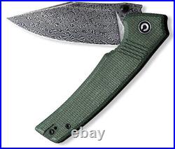 Civivi Tranquil Folding Knife 3.75 Damascus Steel Blade Canvas Micarta Handle
