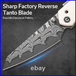Civivi Vision FG Folding Knife 3.54 Damascus Tanto Blade White G10 Handle