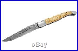Claude Dozorme Laguiole Damascus Folding Pocket Knife / Birch Wood New
