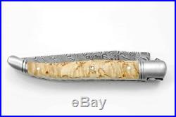 Claude Dozorme Laguiole Damascus Folding Pocket Knife / Birch Wood New
