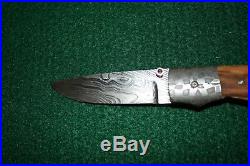 Cliff Parker Custom Hand Made Damascus Folding Knife Tiger Eye