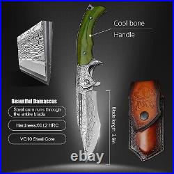 Clip Point Folding Knife Pocket Hunting Survival Camp Damascus Steel Bone Handle