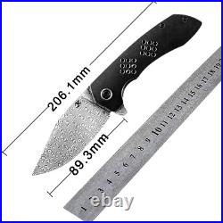 Clip Point Folding Knife Pocket Hunting Survival Combat Damascus Steel Titanium
