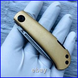 Clip Point Folding Knife Pocket Hunting Survival Damascus Steel Brass Handle EDC