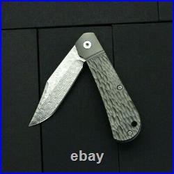 Clip Point Folding Knife Pocket Hunting Survival Damascus Steel Titanium Handle