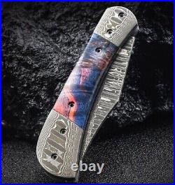 Clip Point Knife Folding Pocket Hunting Survival Tactical Damascus Steel Wood S
