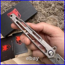 CobraTec Ghost Frame Lock Knife Damascus Wharncliffe, Titanium & Glass Breaker