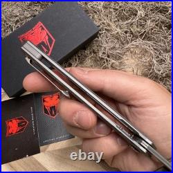 CobraTec Ghost Frame Lock Knife Damascus Wharncliffe, Titanium & Glass Breaker