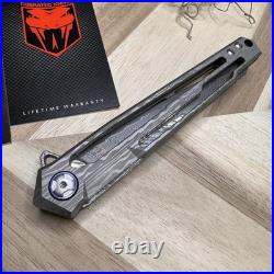 CobraTec Ghost Frame Lock Knife Damascus Wharncliffe, Titanium & Glass Breaker
